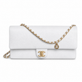 Chanel East-West Flap White Caviar | White-Surround CC Turn-Lock & Gold Coin Charm — 32.5cm