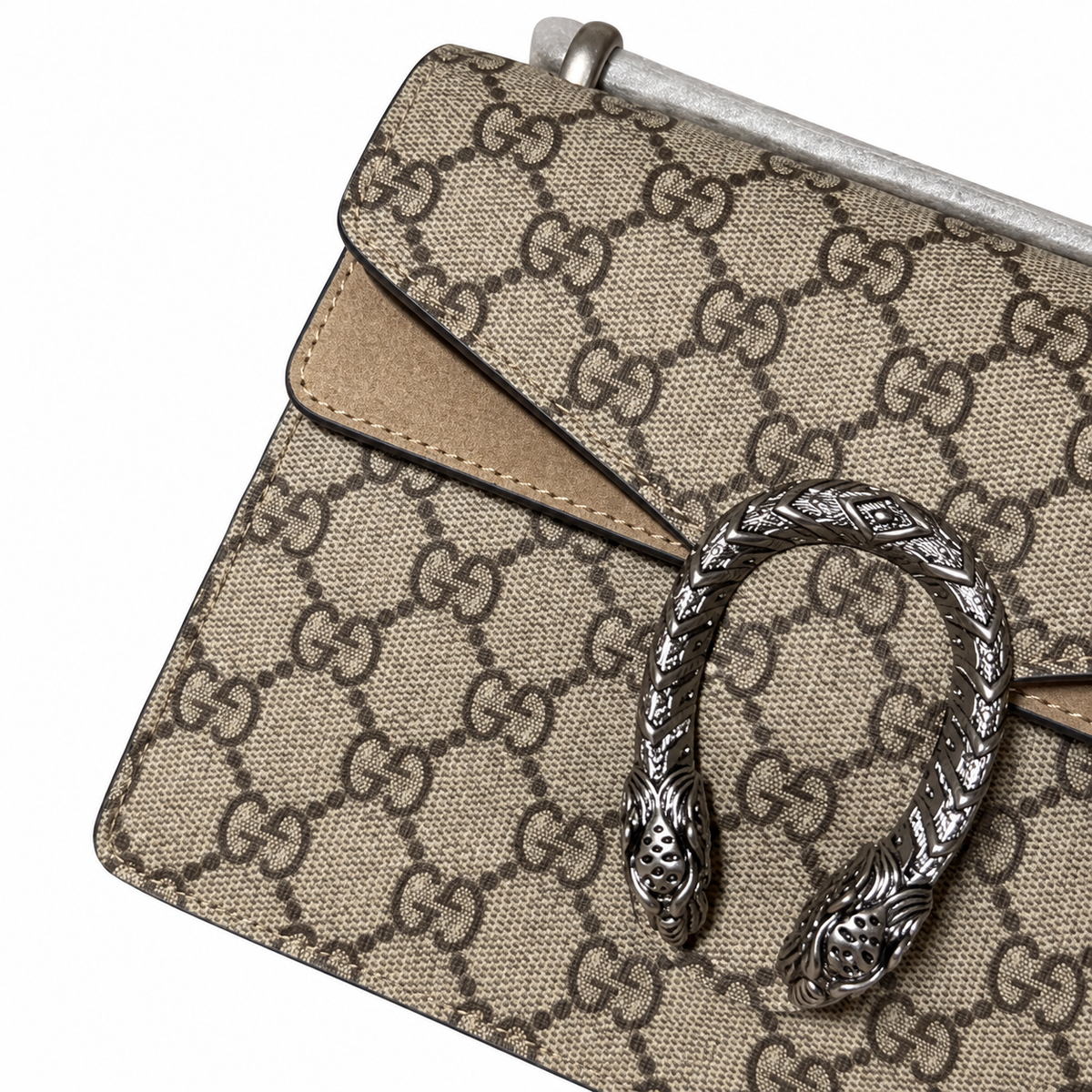 Gucci Dionysus Small Bag in GG Supreme Canvas with Taupe Leather Trim