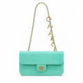 Chanel Aqua Turquoise Croc-Embossed Flap Bag | Pearl CC Turn-Lock & Letter Charm Chain