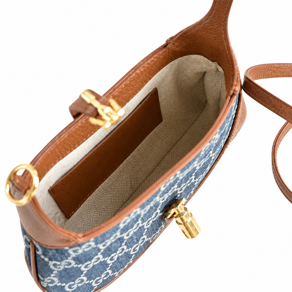 Gucci Jackie 1961 Mini Hobo in Blue GG Denim Canvas with Cognac Trim