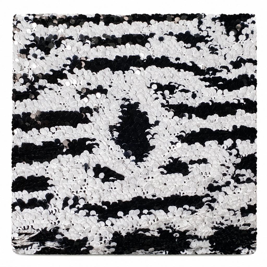 Chanel Black & White Zebra-Print Oversized Sequin Flap Bag | Square Gunmetal CC Turn-Lock & Black Leather Chain