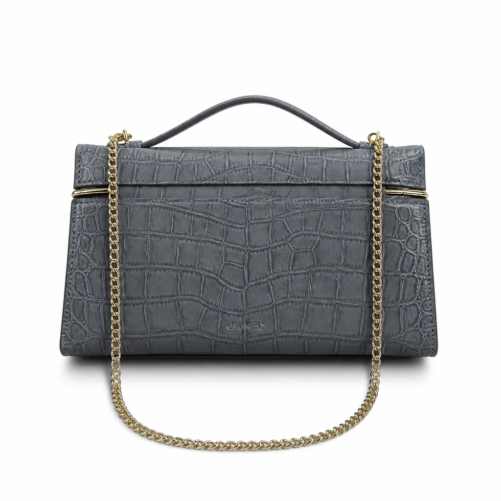 Chanel Slate Blue-Grey Croc Zip-Top Boxy Tote | Gold CC & Burgundy Interior — 29cm