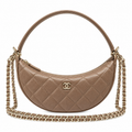 Chanel Crescent Hobo Quilted Metallic Caviar Taupe Gold Dual Chain 22cm