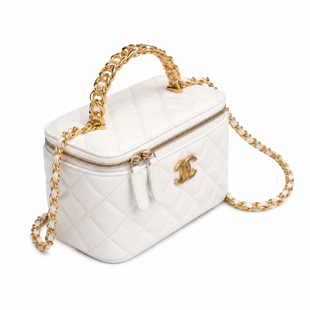 Chanel Ivory Quilted Vanity Case Chain Crossbody Bag