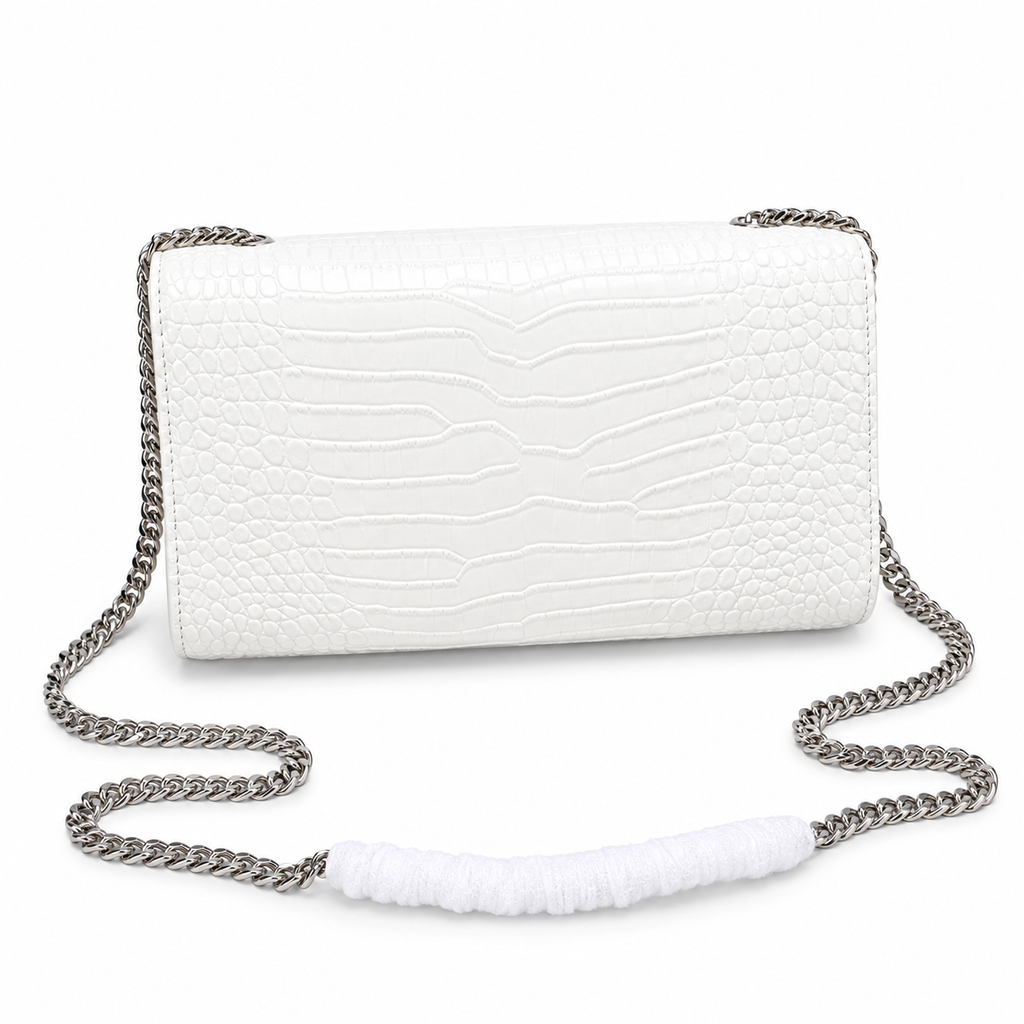 Saint Laurent YSL Kate Tassel Bag – White Croc Silver