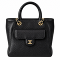 Chanel Neo Executive Quilted Caviar Tote Bag Black Gold 25cm