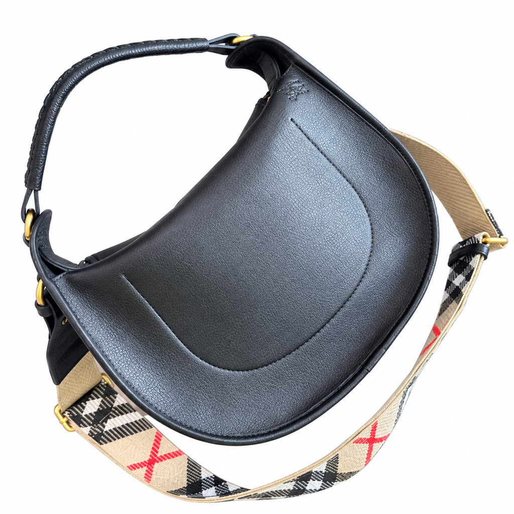 Burberry Noir Saddle Bag with Signature Check Strap