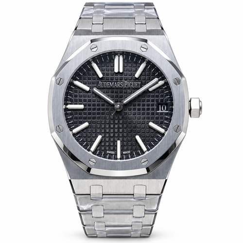 Audemars Piguet Royal Oak Selfwinding 41mm Stainless Steel Black Petite Tapisserie Dial White Gold Indexes Luminescent Hands Date Integrated Bracelet New Generation
