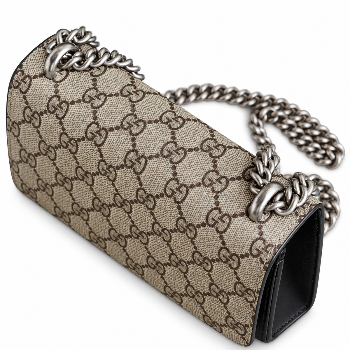 Gucci Dionysus Small Bag in GG Supreme Canvas with Black Suede Flap