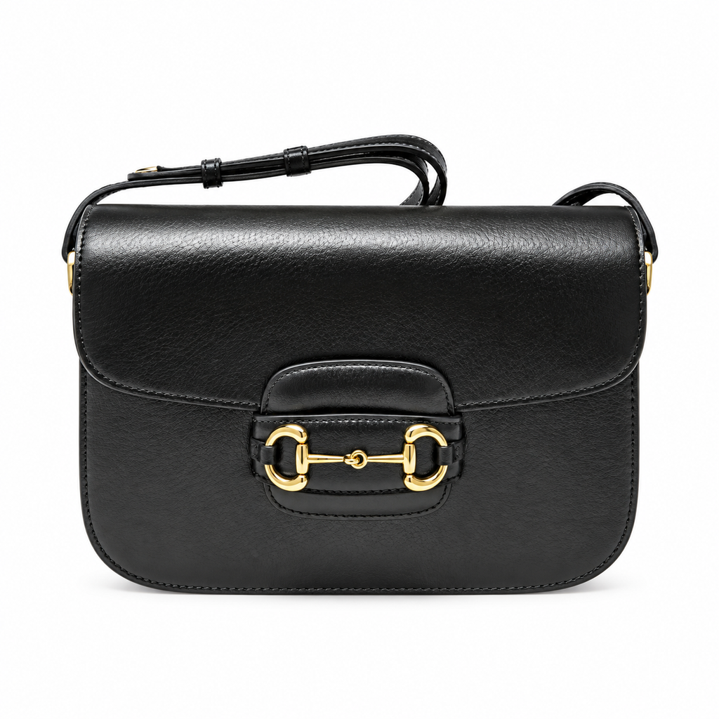 Gucci Horsebit 1955 Small Flap Bag in Black Saffiano Leather