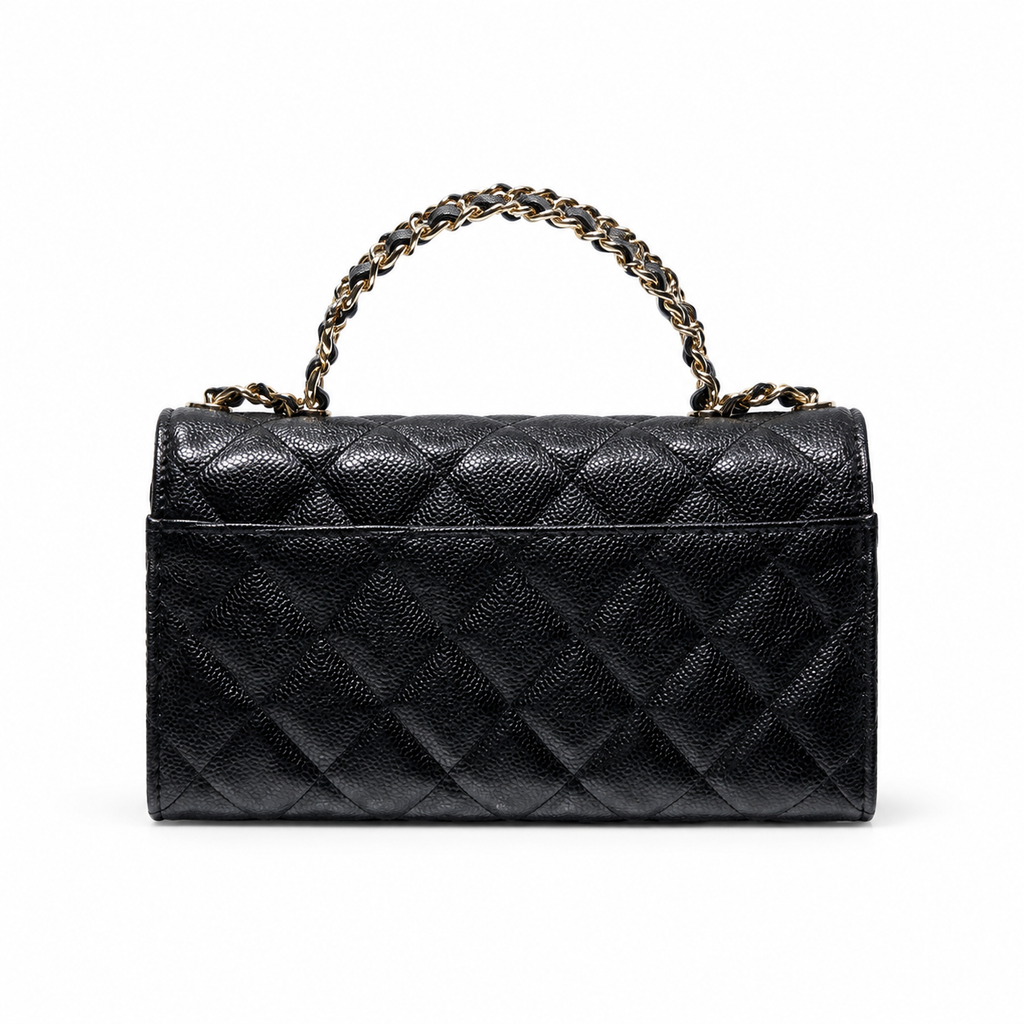 Chanel Quilted Leather Grained Chain Crossbody Bag