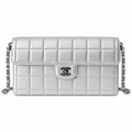 Chanel Metallic Square Quilted East West Flap Bag Silver 26cm