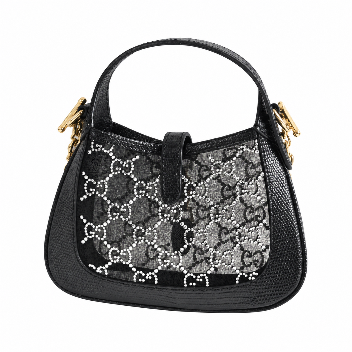 Gucci Jackie 1961 Mini Hobo in Crystal-Embellished Black GG Canvas