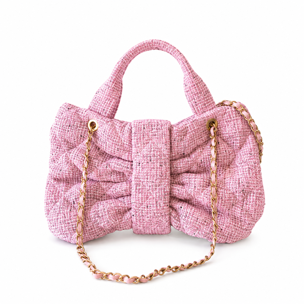 Chanel Pink Bouclé Tweed Large Shopping Tote | CC Gold Chain Pink — 29x38cm