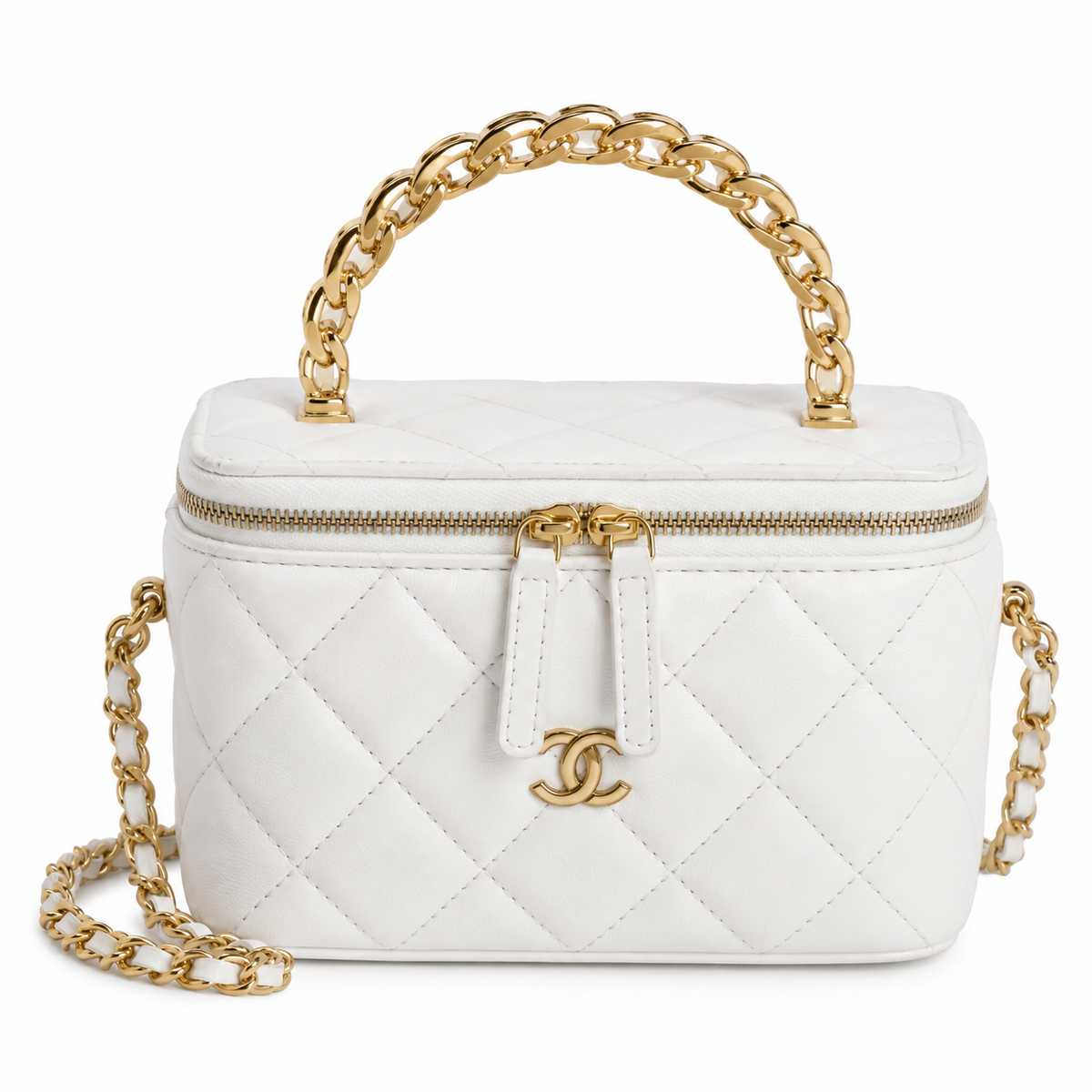 Chanel Ivory Quilted Vanity Case Chain Crossbody Bag