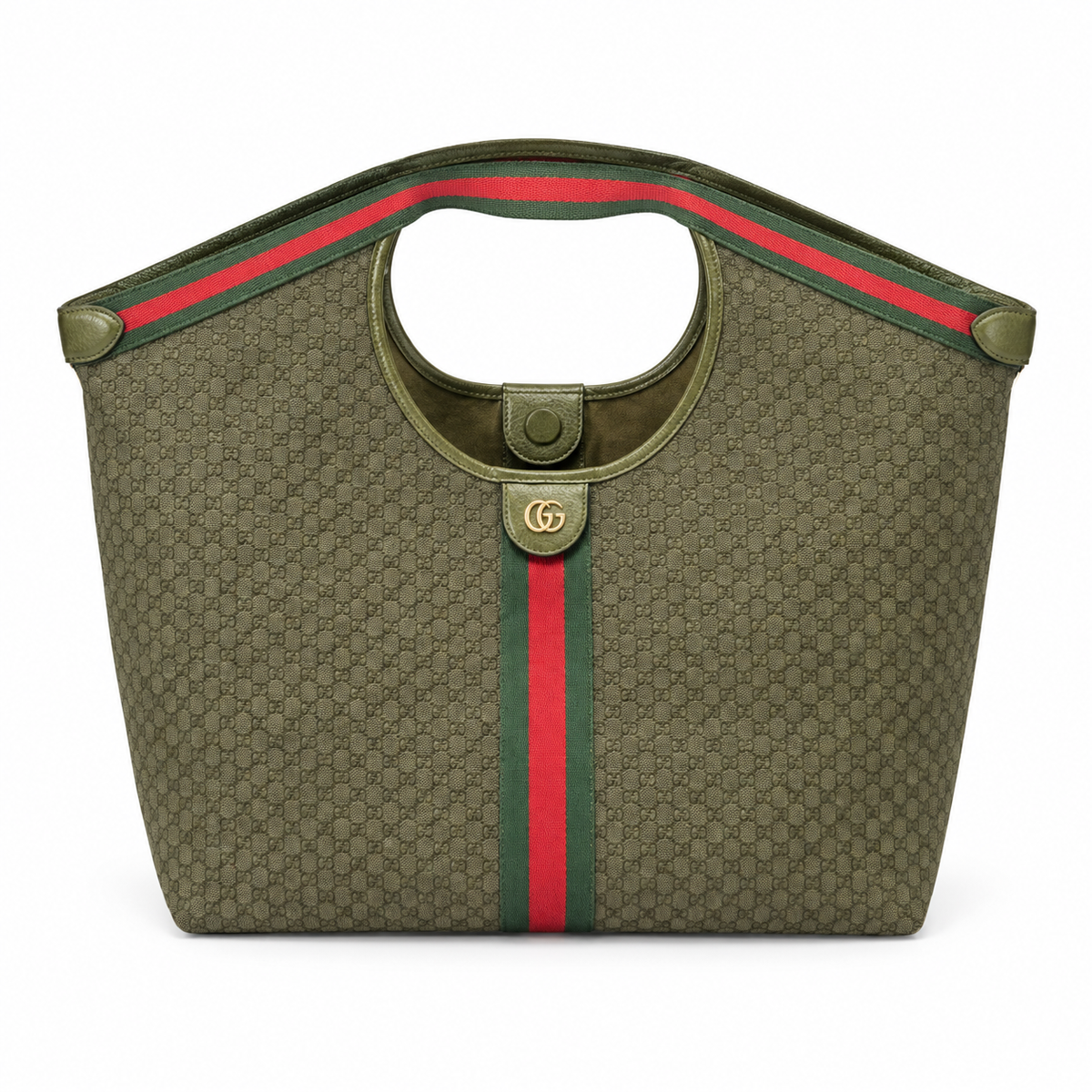 Gucci Ophidia GG Supreme Web Stripe Tote in Olive