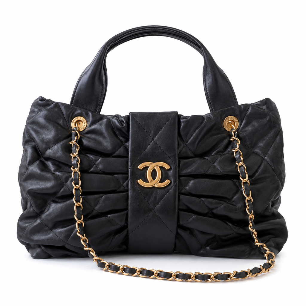 Chanel 31 Rue Cambon Quilted Shopping Bag | Gold Medal Chain Black — 29x38cm