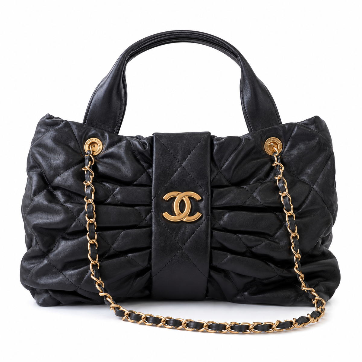 Chanel 31 Rue Cambon Quilted Shopping Bag | Gold Medal Chain Black — 29x38cm