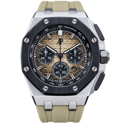 Audemars Piguet Royal Oak Offshore Chronograph Black Ceramic Bezel Khaki Dial Rubber Strap Watch