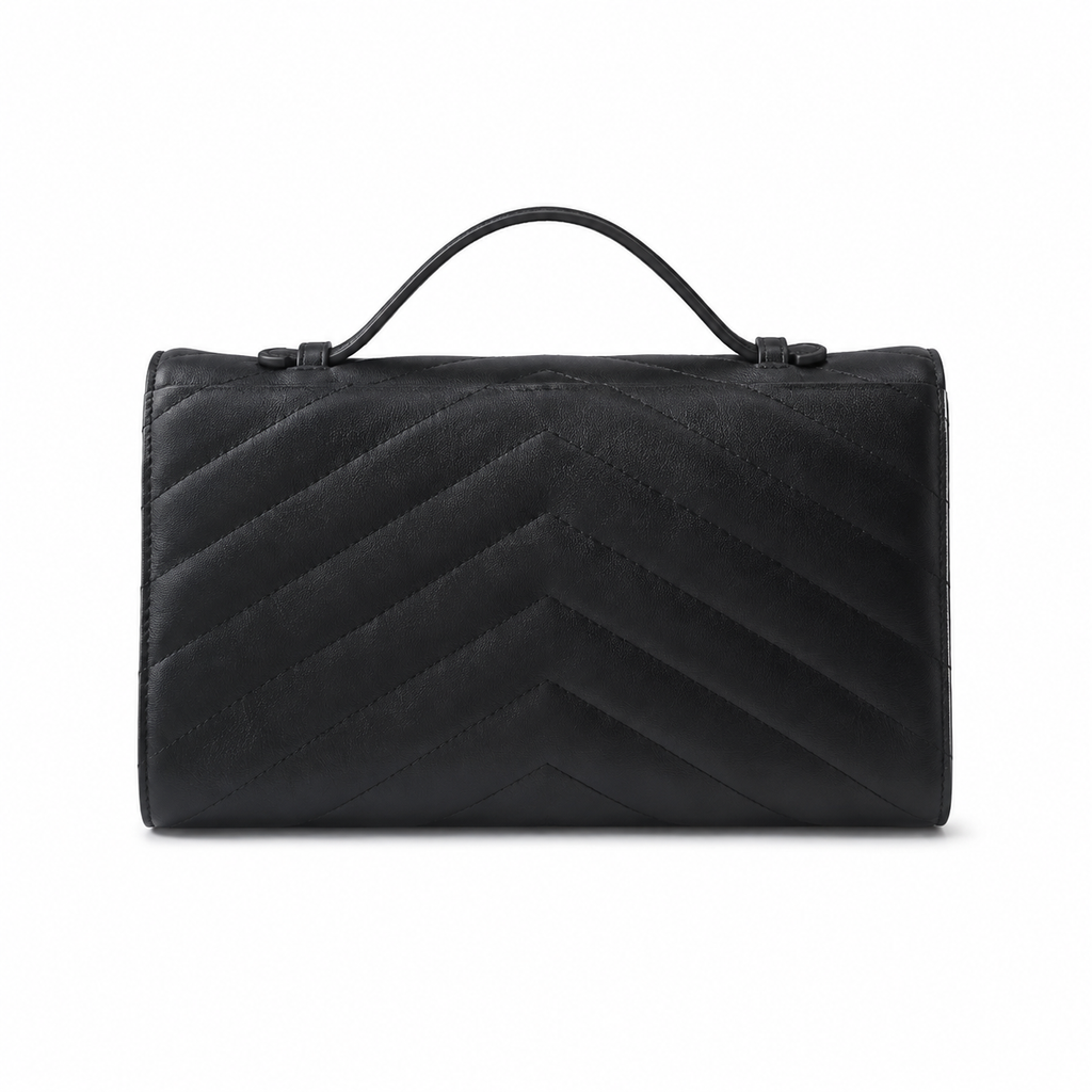 Chanel Black Chevron-Quilted Lambskin Envelope Bag | Gold CC & Deep Red Interior