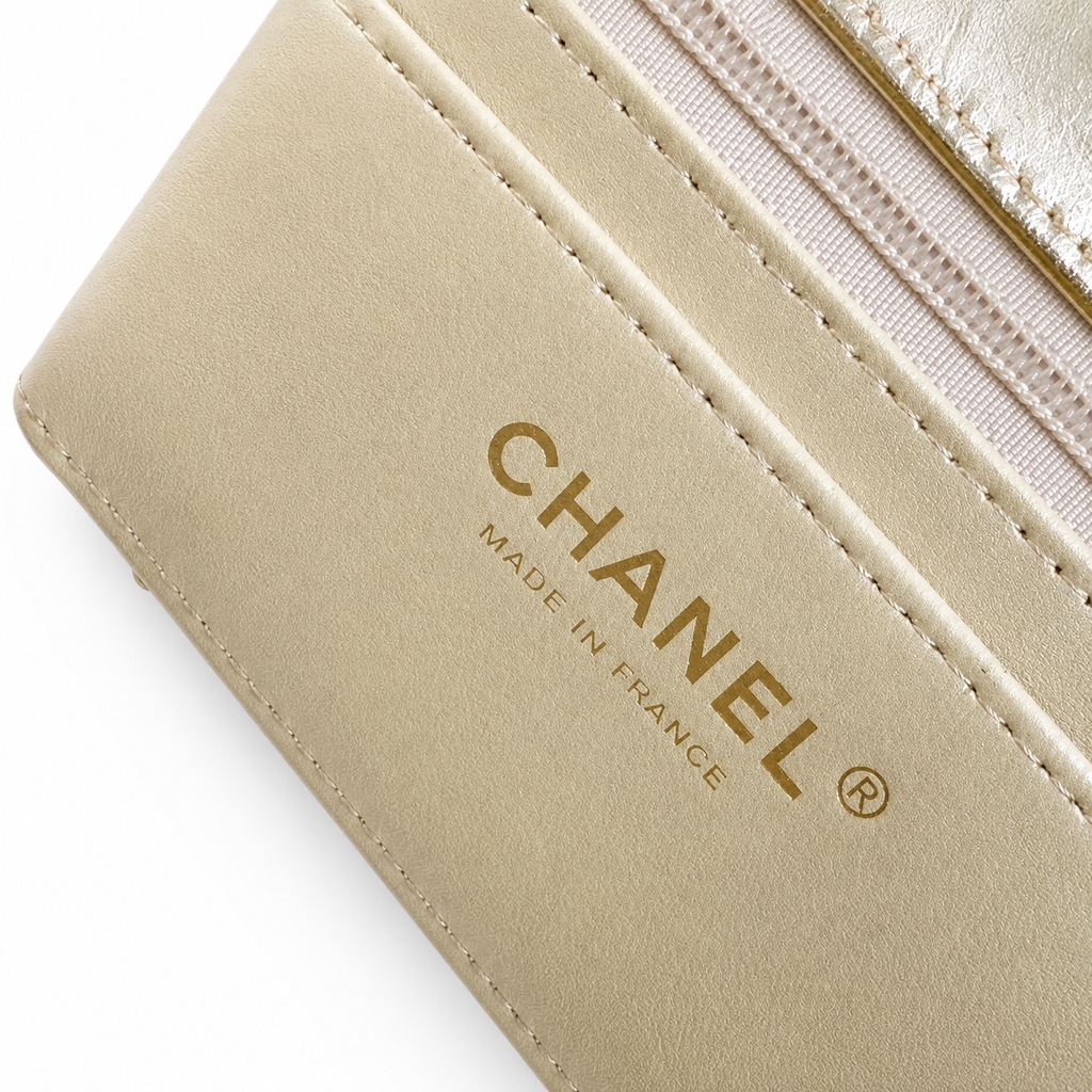 Chanel Champagne Gold Crinkled Metallic Small Flap Bag