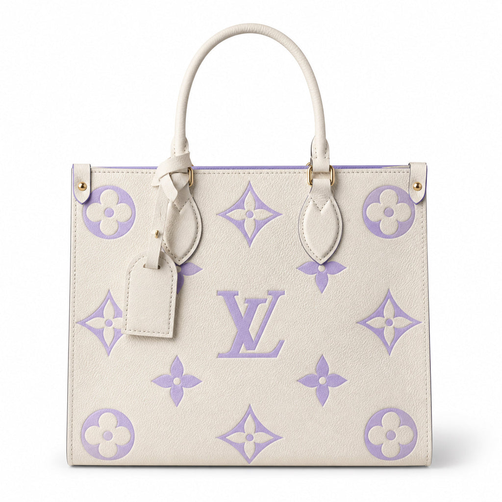 Louis Vuitton OnTheGo MM — Monogram Empreinte Leather in Crème with Lavender Trim & Interior