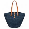 Woven Straw Tote Bag – Navy Blue