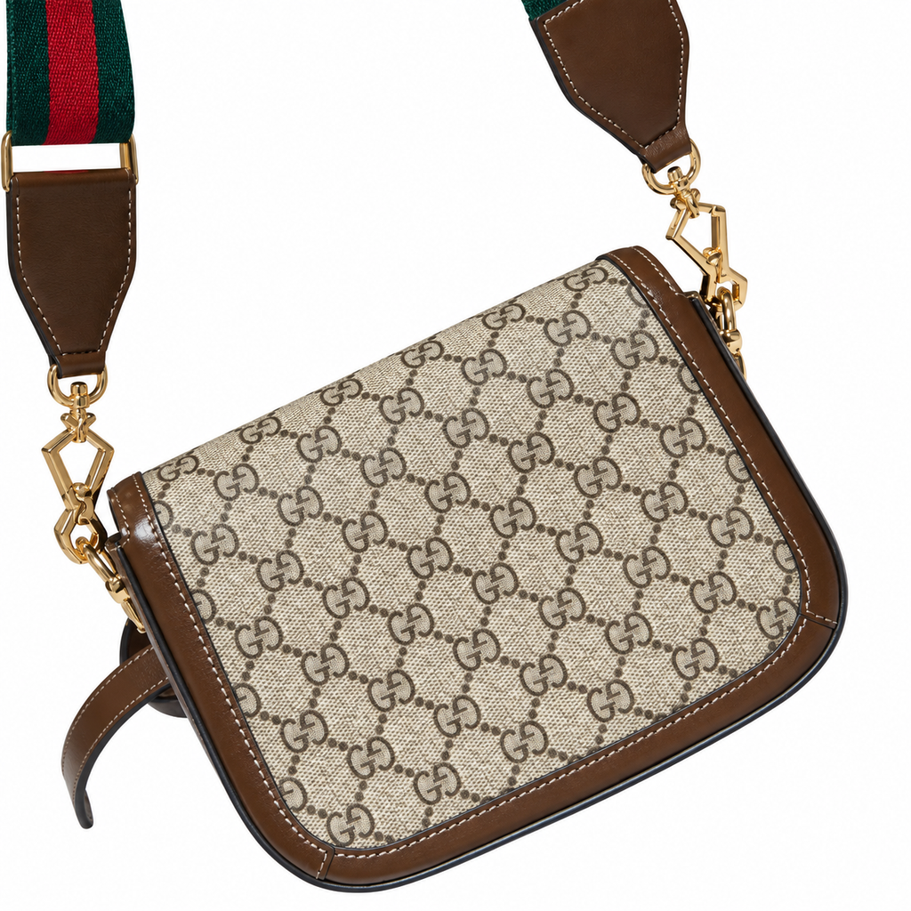 Gucci Horsebit 1955 Mini Bag in GG Supreme Canvas with Brown Leather Trim