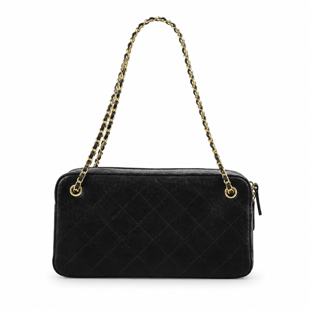 Chanel Black Suede Quilted Camera Bag | CC Turn-Lock Front Pocket, Top Zip & Gold Chain