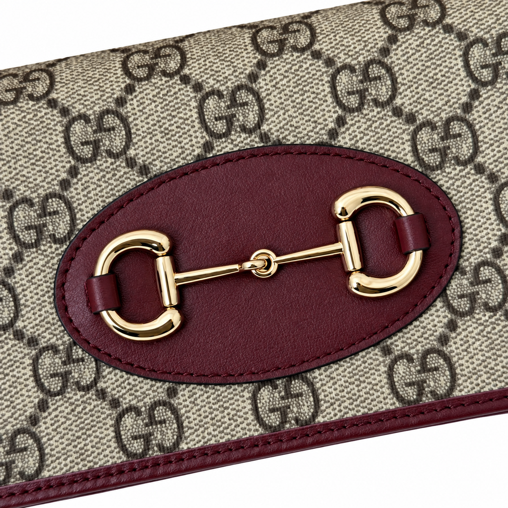 Gucci Horsebit 1955 Chain Wallet in GG Supreme Canvas with Bordeaux Leather Trim