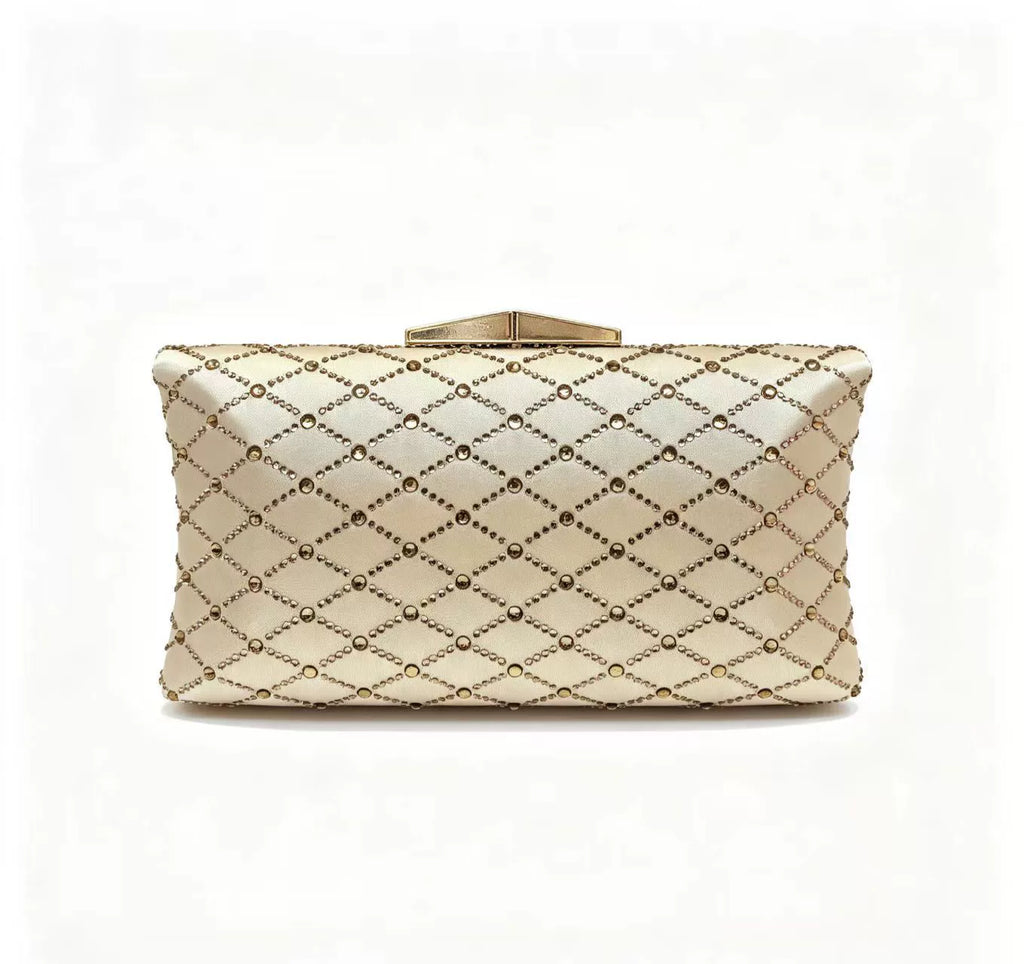 Champagne Beaded Box Clutch 24cm