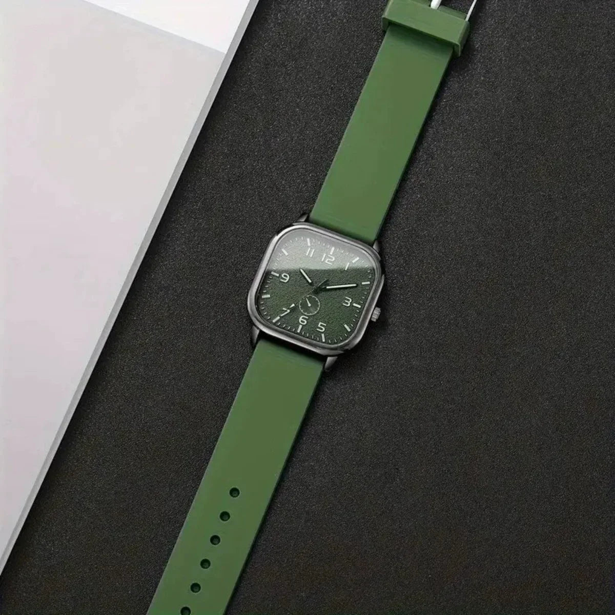Men's Square Sport Watch – Black Dial Rubber Strap
