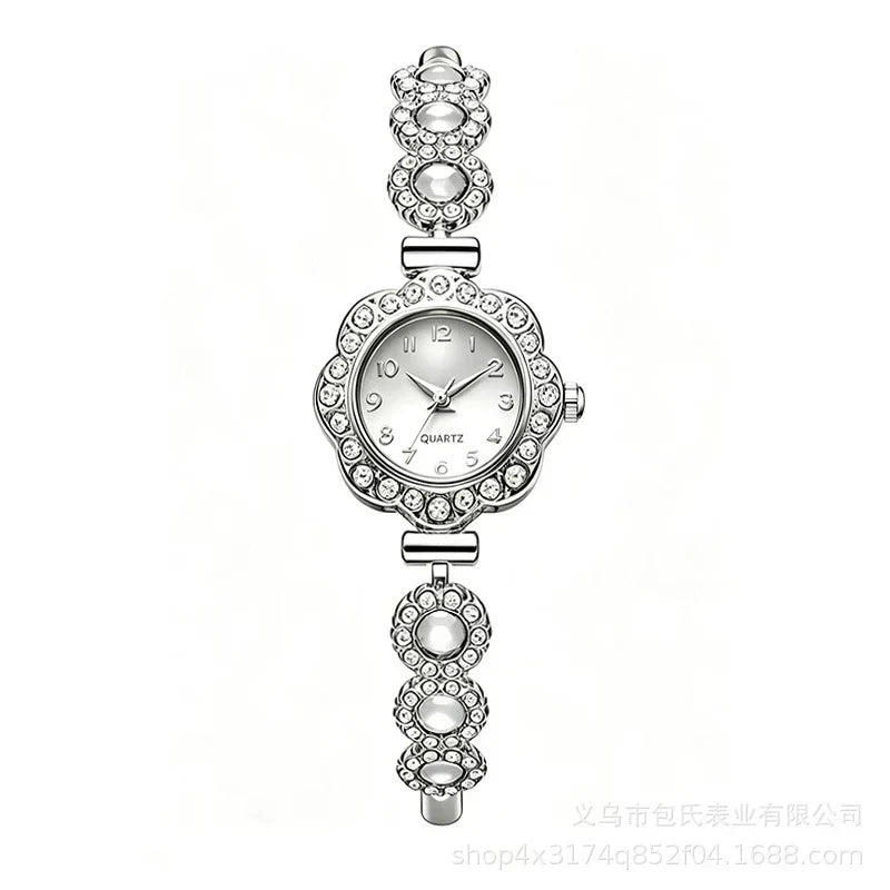 Women's Ruby Flower Jewellery Watch – Rose Gold Crystal Bracelet