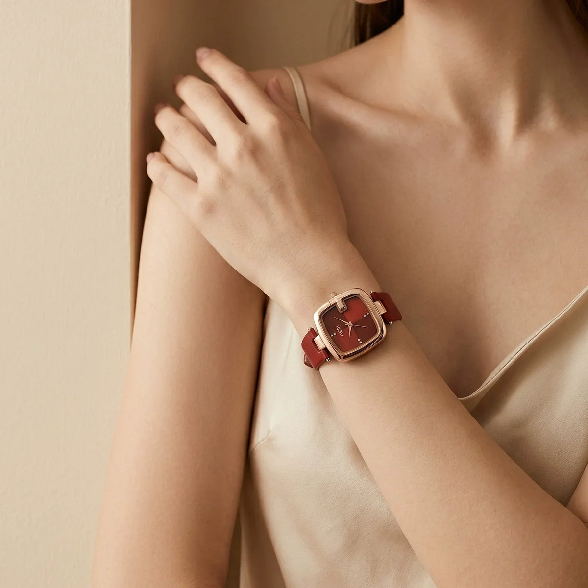 Gucci G-Frame — Rose Gold-Tone, Double G Dial & Grey Leather Strap, Women