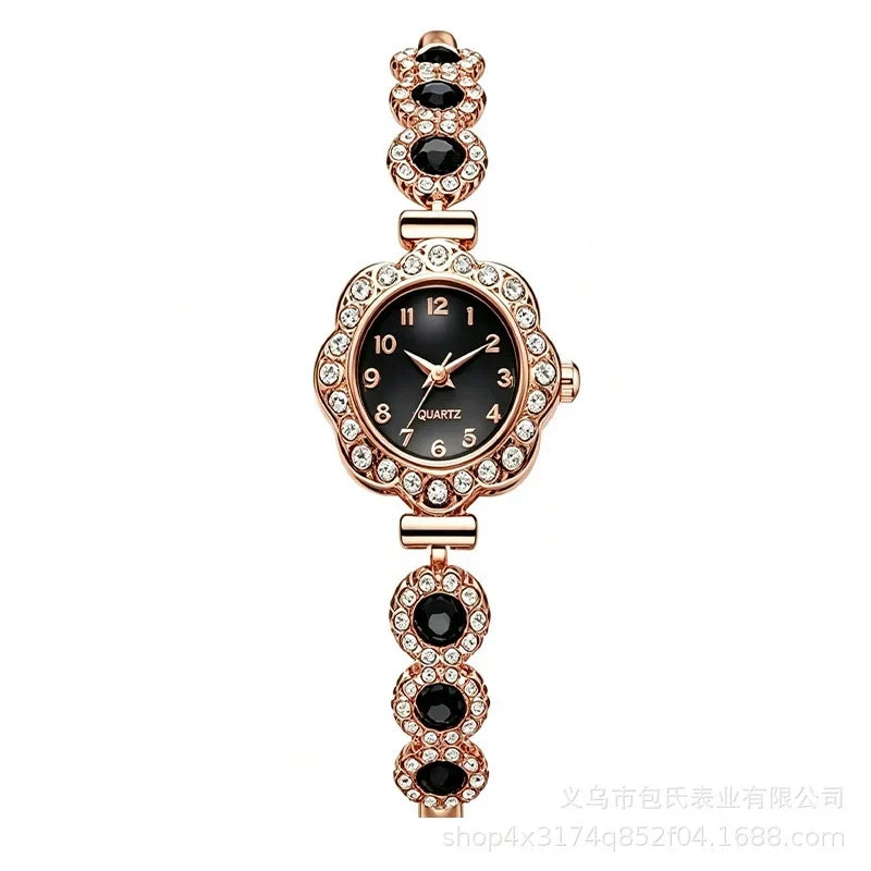 Women's Ruby Flower Jewellery Watch – Rose Gold Crystal Bracelet