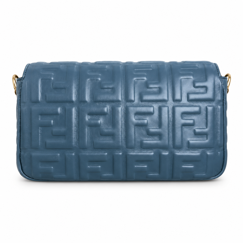 Fendi FF Elongated Shoulder Bag – Jacquard Canvas & Leather Trim, Flap Closure, 27cm